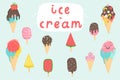 Big set of cute cartoon ice creams stickers