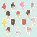 Big set of cute cartoon ice creams stickers