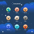 Big set of cute cartoon planets with funny faces. Solar system stickers set. Royalty Free Stock Photo