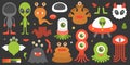 Big set of cute character of aliens and monsters with element such as tentacle Royalty Free Stock Photo