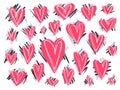 Big set of cute doodle pink textured hearts Royalty Free Stock Photo