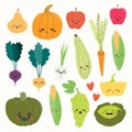 Kawaii fruits and vegetables set Royalty Free Stock Photo