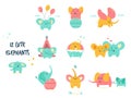 Big set of cute little elephants in different poses. Vector illustration Royalty Free Stock Photo