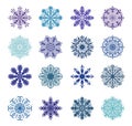 Big set with cute original snowflakes. Collection of vector winter Christmas and New Year decoration elements. Royalty Free Stock Photo