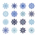 Big set with cute original snowflakes. Collection of vector winter Christmas and New Year decoration elements. Royalty Free Stock Photo