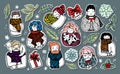 Big set of cute stickers - a variety of men and women in warm clothes. Royalty Free Stock Photo