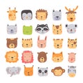 Set of cute wild animals faces. Hand drawn style vector illustration. Royalty Free Stock Photo