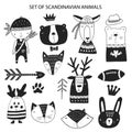 Big set of diferent cartoon animals. Cute handdrawn kids clip art collection. Vector illustration