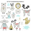 Big set of diferent cartoon animals. Cute handdrawn kids clip art collection. Vector illustration Royalty Free Stock Photo