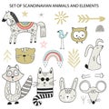 Big set of diferent cartoon animals. Cute handdrawn kids clip art collection. Vector illustration Royalty Free Stock Photo