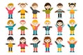 Big set of different cartoon children figures. Boys and girls on a white background. Minimalistic flat modern icon set portraits.