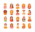 The big set of different girls portraits, avatars for stickers, and social media