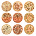 Big set of different pizzas