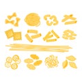 Big set with the different types of italian pasta vector illustration Royalty Free Stock Photo