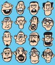 Big set of doodle faces in various facial expressions