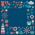 Big set with doodle images about beach fashion and travel