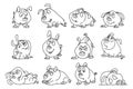 Big set of drawn outlines of funny comical dogs. Design for coloring book, sketch vector