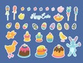 Big set of Easter stickers with white outline vector Royalty Free Stock Photo