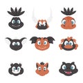 Big Set of faces Mystical, fabulous funny dinosaur. Cartoon style