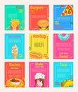 Set of fast food shop flyers,banners. Royalty Free Stock Photo