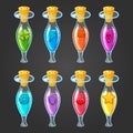 Big set of flasks with different poisons