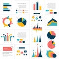 Big set of flat infographics elements. Chart, graph, diagram, scheme, flowchart, bubble included.