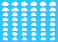 Big set clouds with flat bottom cloud icons in flat style background.