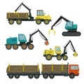 Big set of forestry vehicle. Vector illustration. Royalty Free Stock Photo