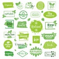Big set of fresh eco organic grunge labels on a white background Royalty Free Stock Photo