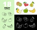 Big set of fruit icons, black line, white line icons and colored icons. Templates, print, vector