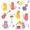 Big set of funny cats playing musical instruments Royalty Free Stock Photo