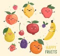 Big set of funny cheerful fruits characters.