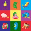 Big set of funny money cartoon characters