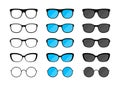 Big set of glasses. Sunglasses, Black silhouettes glasses, eyeglasses. Vector illustration