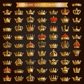 Big set of golden crown icons Royalty Free Stock Photo