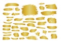 Golden ink shapes. Hand drawn grunge torn boxes with rough edges. Gold brush strokes, vector illustration