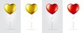 Big Set of Golden and Red Heart Shaped foil balloons on transparent white background. Mockup for balloon print. Vector Royalty Free Stock Photo