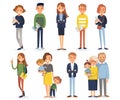 Big set group of diverse flat cartoon characters style young people couples in different poses