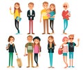 Big set group of diverse flat cartoon characters style young people couples in different poses Royalty Free Stock Photo