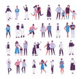 Big set group of diverse flat cartoon characters style young people couples in different poses standing together Royalty Free Stock Photo