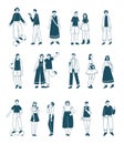 Big set group of diverse flat cartoon characters style young people couples in different poses standing together Royalty Free Stock Photo