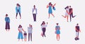 Big set group of diverse flat cartoon characters style young people couples in different poses standing together Royalty Free Stock Photo