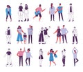 Big set group of diverse flat cartoon characters style young people couples in different poses standing together Royalty Free Stock Photo