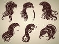 Big set of grunge vintage hair styling for woman