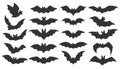 Big set of Halloween bats. Horrific flying foxes