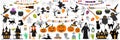 Big set of Halloween elements, with text, pumpkins, ghosts, monsters, zombie, death, candy, balloons. Isolated objects. Vector Royalty Free Stock Photo