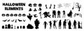 Big Set of halloween silhouettes black icons and characters. Collection of vector illustrations. Royalty Free Stock Photo