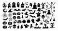 Big set of Halloween silhouettes icon and character. Collection of black silhouettes of Halloween pumpkins, ghosts etc Royalty Free Stock Photo