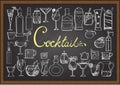 Big set of hand drawn cocktails on chalkboard Royalty Free Stock Photo