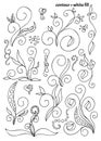 Big set of hand drawn decorative fantasy plants, branches, pearls and leaves in doodle style